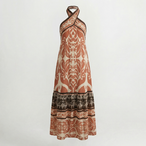 Alhambra™ | Vestido Largo Estampado de Cuello Halter Cruzado